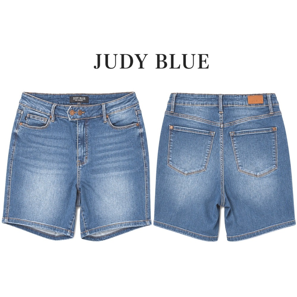 Judy Blue Denim Shorts Women 3XL Blue Bermuda Double Button High Rise Stretch